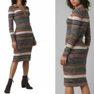 Prana Acadia Earth Tone Ribbed Organic Cotton Sweater Dress L